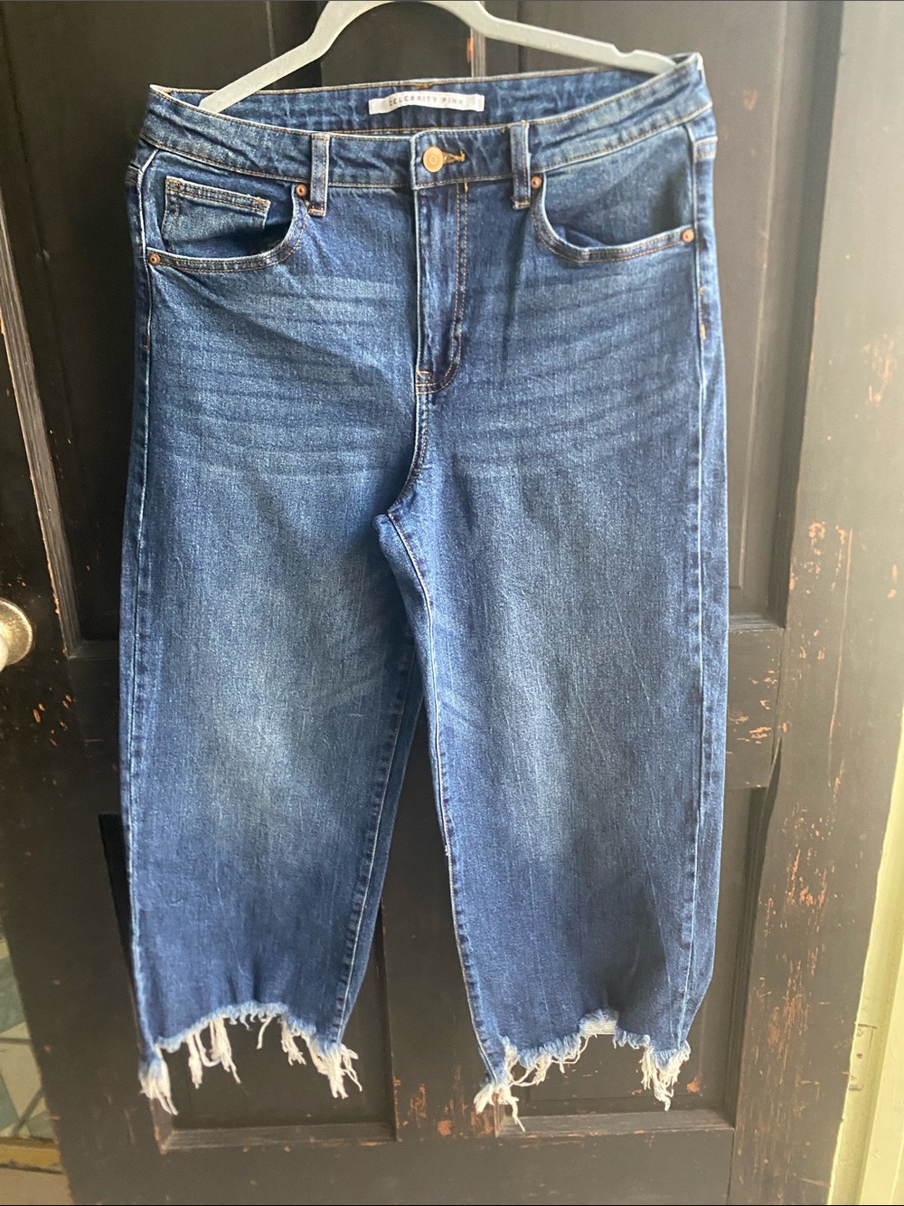 Celebrity Pink Distressed Dark Blue Cropped Raw-Hem Jeans